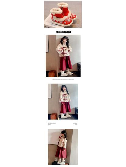 Winter 2025 Meisjes Hanfu Laarzen: Nieuwe Chinese Stijl Fleece Sneeuwschoenen