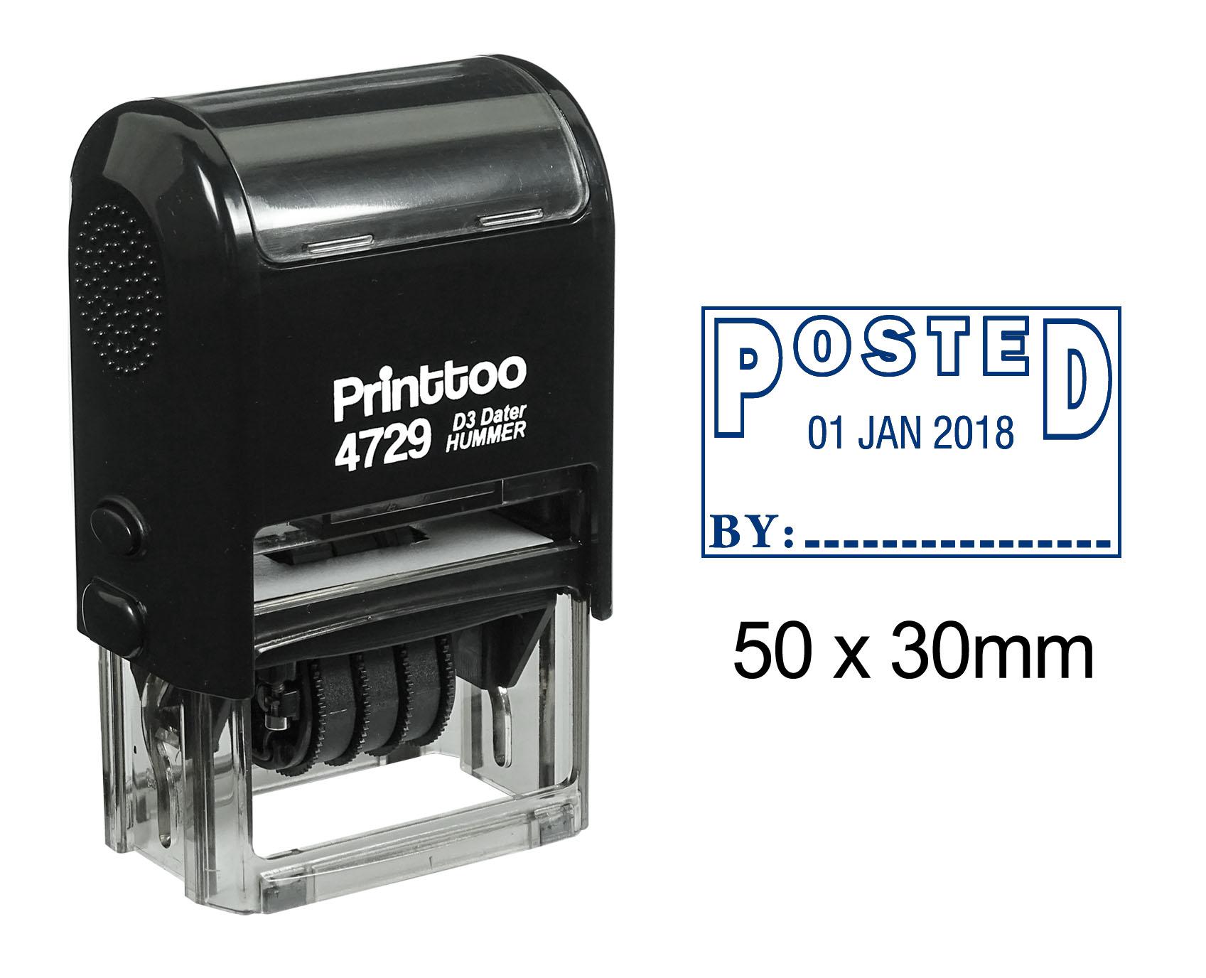 

Printtoo Self Inking Office Stationery Posted By Text Date And Sign Space Dater Rubber 50 mm x 30 mm.(Approx) синій