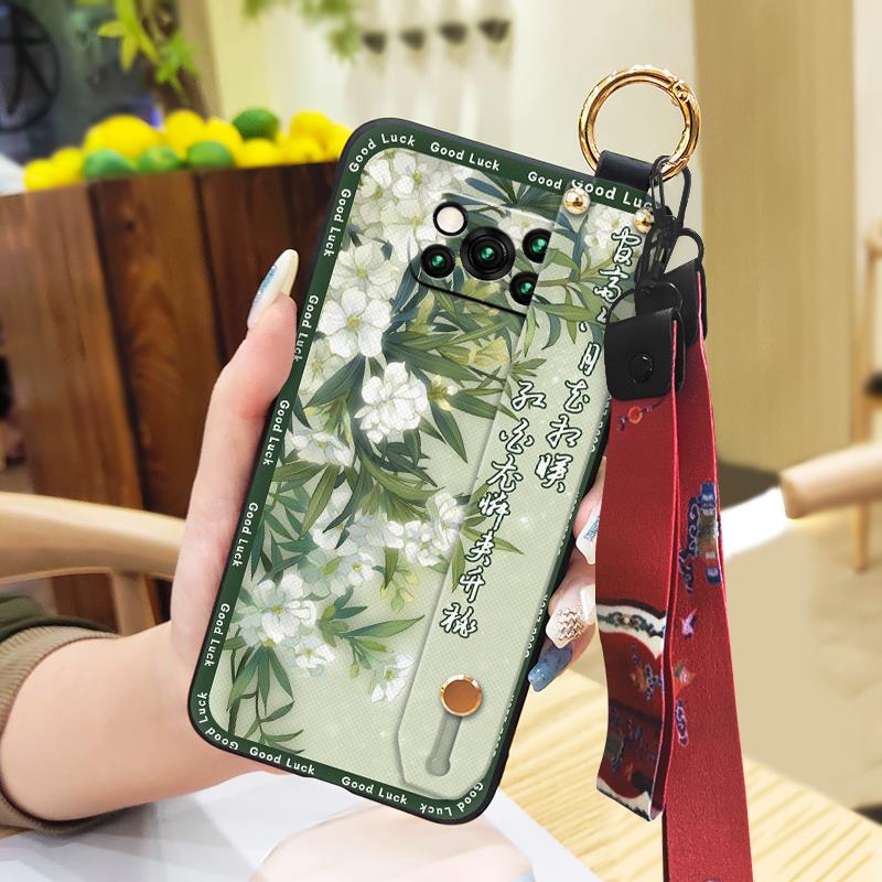 Lanyard Protective Phone Case For Xiaomi Poco X3 NFC/X3 Pro Wristband Back Cover Chinese Style Silicone Phone Holder