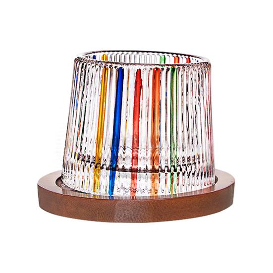 Spinning Whiskey Glass with Wood Stand Hand Painted Rotating Tumbler for Bar Stress B