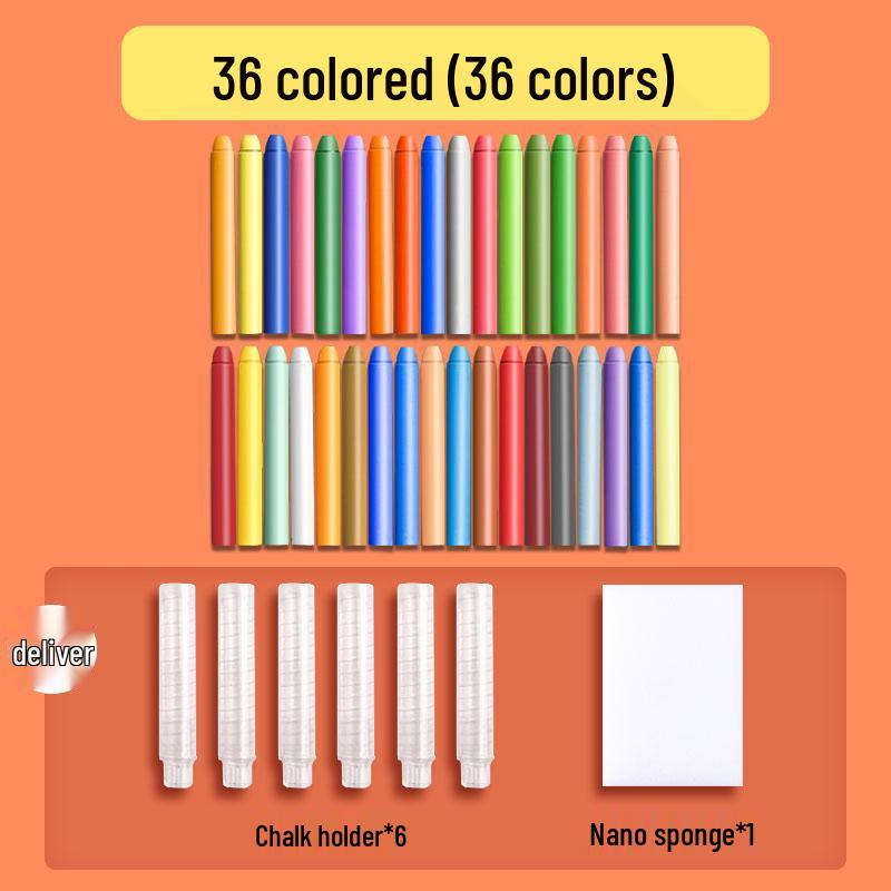 36-Color Dustless Water-Soluble Chalk Set: Odorless, Bright, with Pen Holder Clip for Kids and Teachers