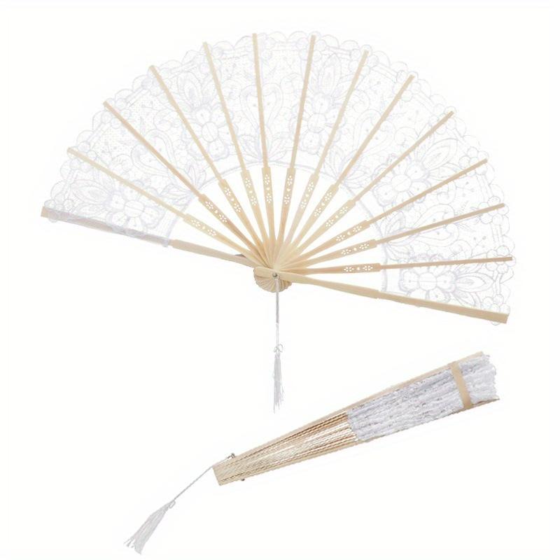 1PC Elegant HollowOut Lace Fan for Bridal Shower Dance Recital Sheer Handheld Fan for Wedding and Formal Occasion