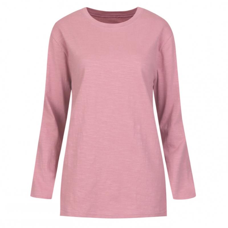 Shop Women Loose FiT Slub Round Long Sleeve CoTTon T shirT Dark Khaki Dai Wsh