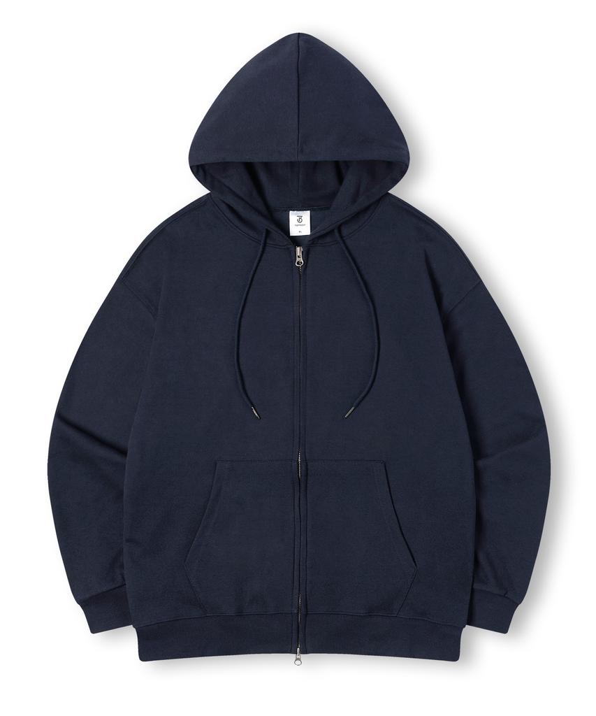 Topboy [Non-Fleece Or Fleece] Essential Oversized Two-Way Zip-Up Hoodie Navy