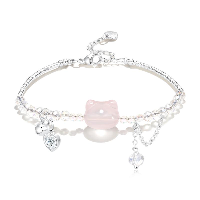 Barbie crystal bracelet [Lucky Cat*New Year Limited] Pink Cat Love Sparkling Love Beads New Chinese Design Sweet Cat Pink cat crystal love F