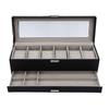 Watch Box 6 Slot Watches Display Case 2 Layer Jewelry Organizer Storage Holder Organizer Black
