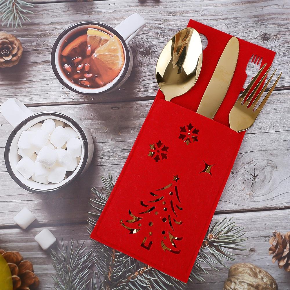 10pcs Christmas Table Felt Knife and Fork Pouches, Birthday Party Decoration/accessories, Baby Shower Decoration