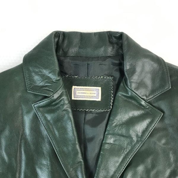COCKERELL HOUSE Cow Leather Tailored Jacket Women M Olive Dark Green Biker Style(USED)