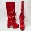 Fashion IPPEUM Fold Over Boots Women Orange Hot Pink Block Heel Knee High Plus Size 43 Platform Shoes Y2k Botas Plataforma Mujer