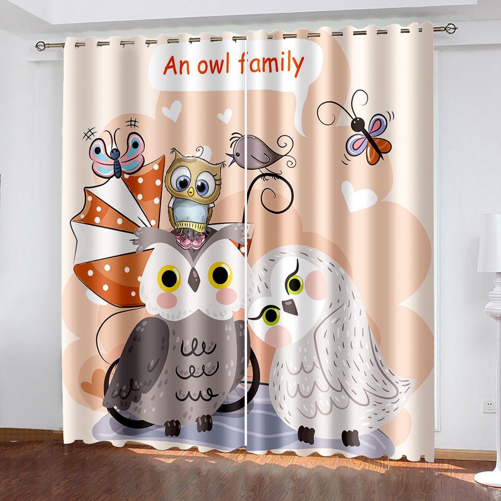

Мультяшные тканые шторы с принтом совы, две независимые шторы слева и справа, светонепроницаемые шторы для спальни 132cmx160cm