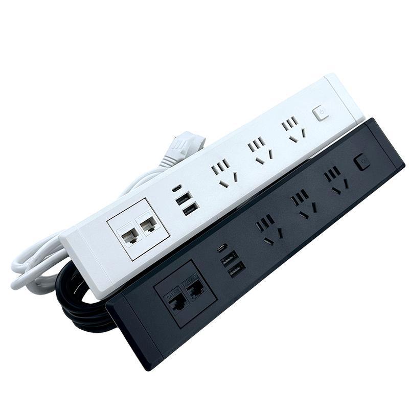 Desktop Recessed Socket with USB and Network Ports, Power Strip, and Switch for Office Desks