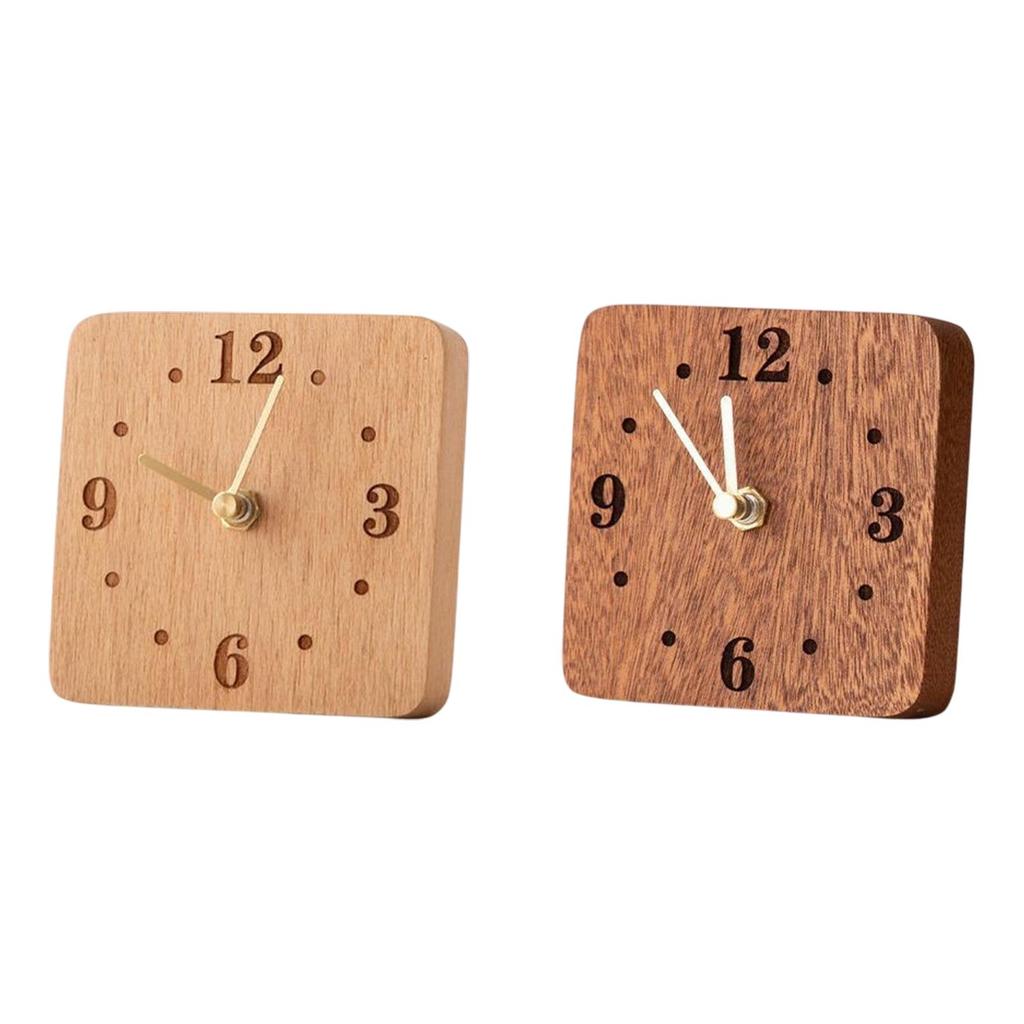 Non Ticking Silent Clock Square Shape Sturdy Wooden Table Clock on Stand Wood
