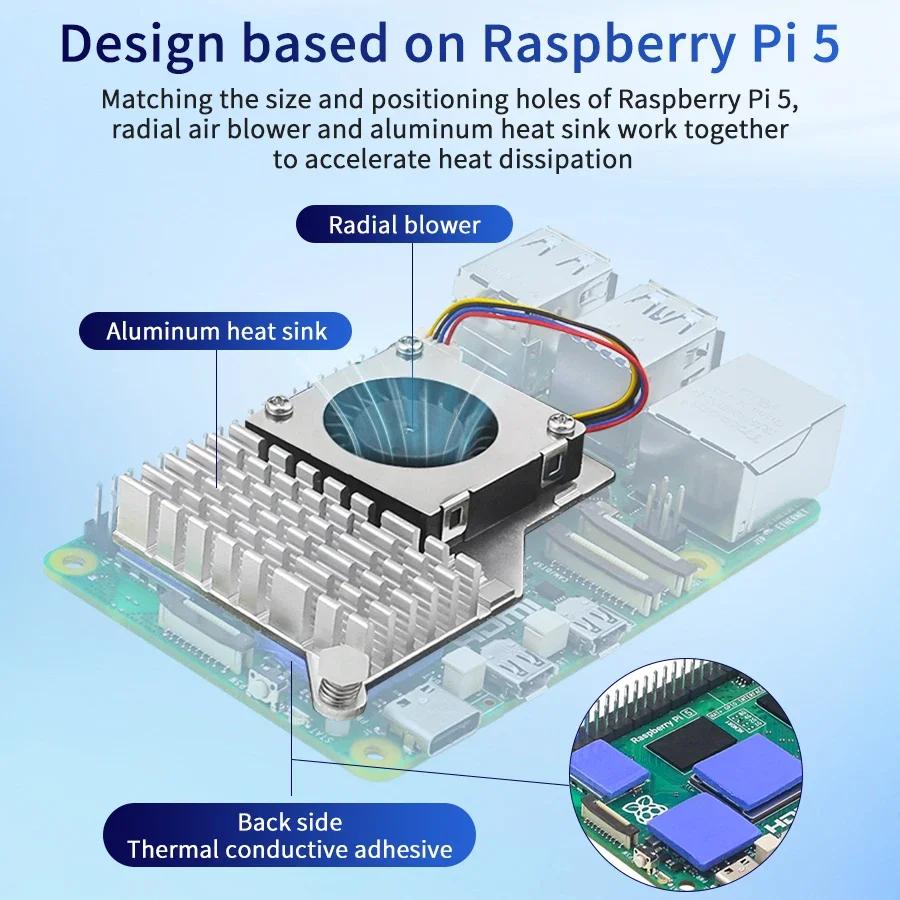Single Board Computer Radiator Active Cooler Aluminum Heat Sink Silver/black/blue Blower Fan for Raspberry Pi 5th Generation