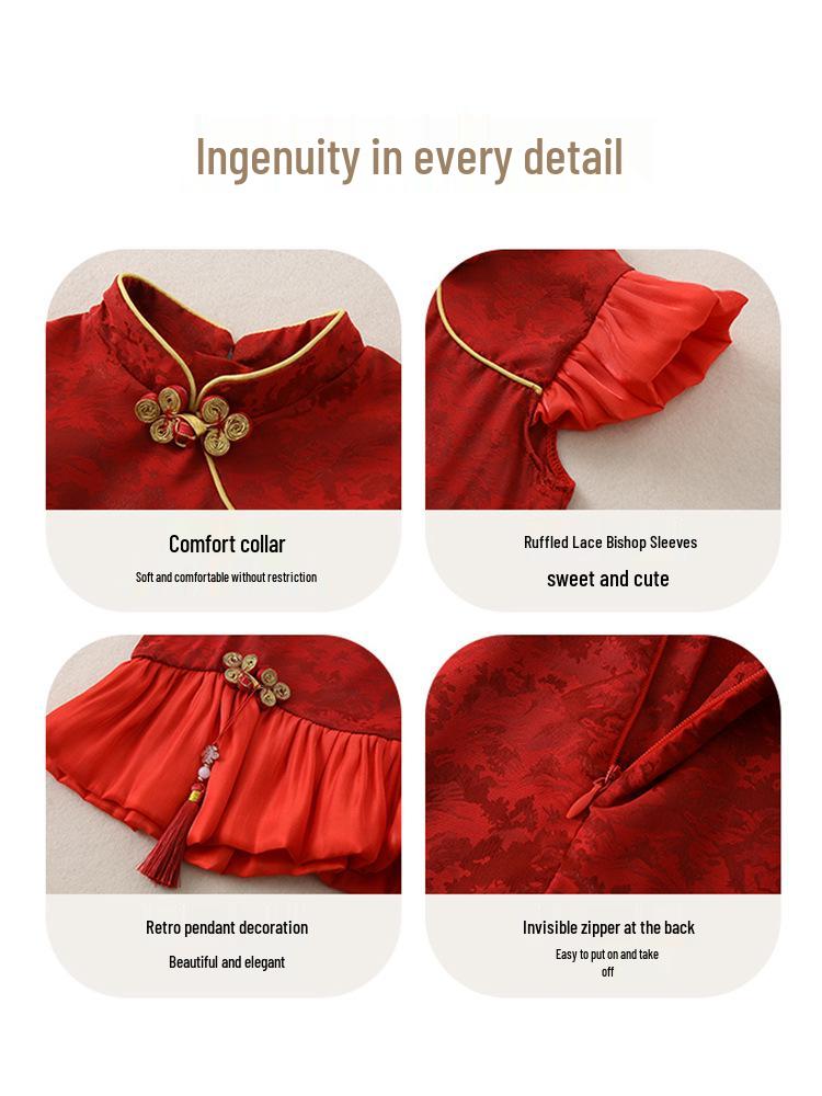 Girls' Summer 2026 Chinese-Style First Birthday Dress – Trendy Retro Design