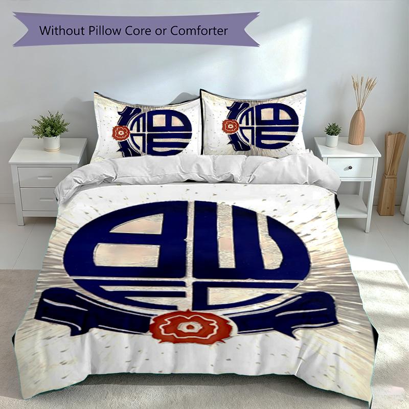 3pcs Bolton Wanderers FC LOGO Duvet Cover Set, Includes 1 Duvet Cover and 2 Pillowcases,Skin-Friendly&Comfortable Fabric,Suitable Bedding Sets
