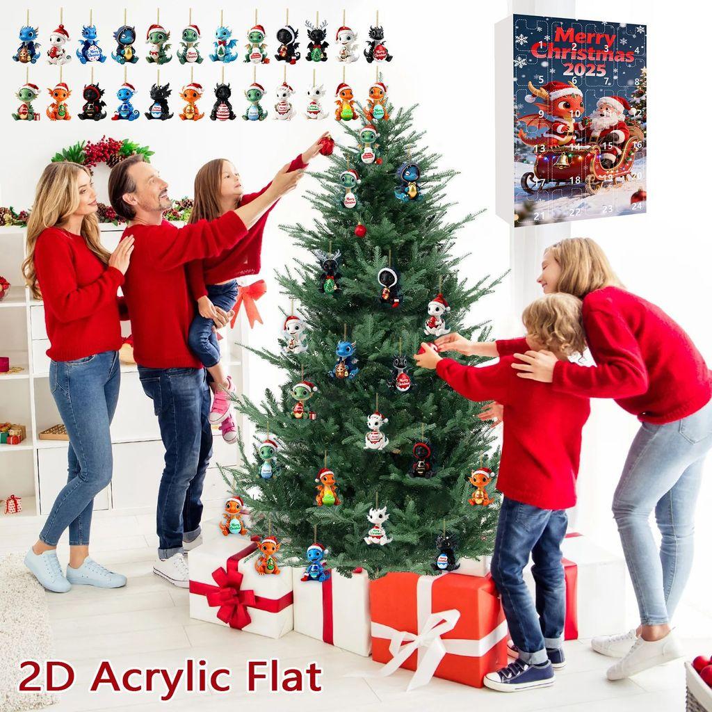 Christmas Countdown Advent Calendar With Cute Dragon Baby Ornaments For Holiday Decor