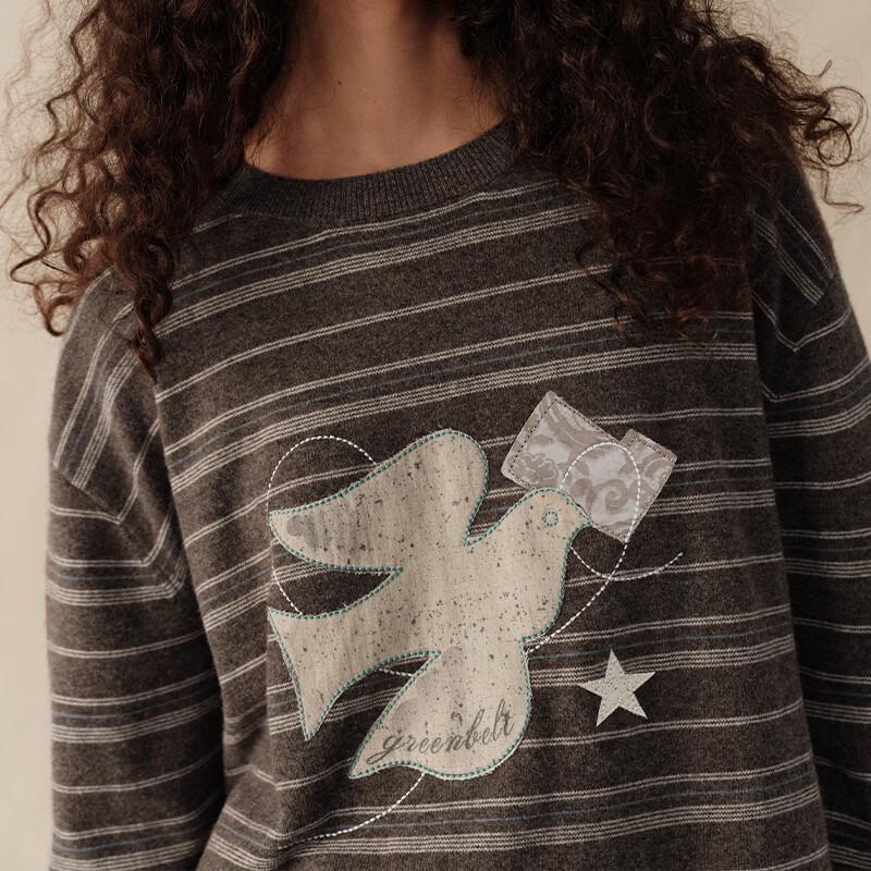 GREEN BELT Women's All Wool Striped Sweater