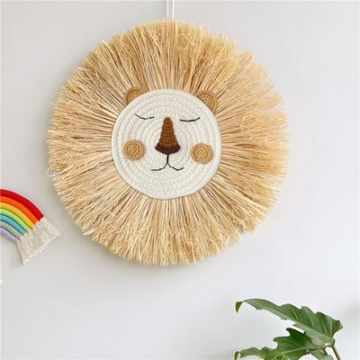 Nordic Hand Woven Raffia Grass Animal Head Wall Decoration For Children Room Home Bedroom Living Room Ins Style