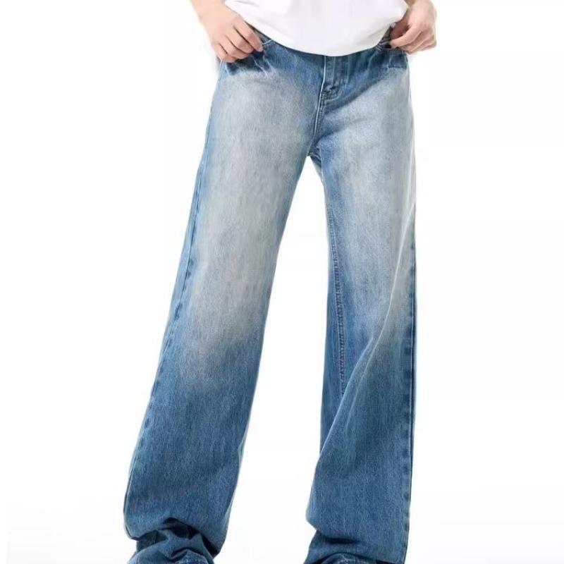 2024 Autumn Unisex Blue Washed Straight-Leg Retro Jeans