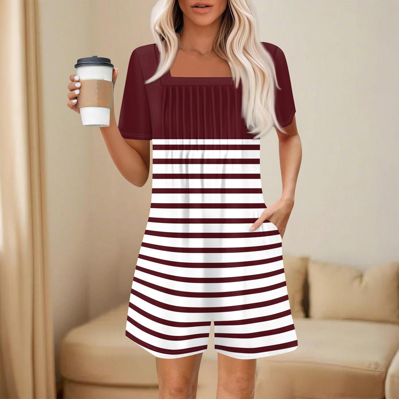 

Женский модный и повседневный комбинезон с короткими рукавами и карманами, принтованный комбинезон-шорты M винный