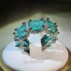 Simulated Gemstone Ring, High-end Jewelry Set with Aquamarine Gemstone Topaz Ring Fashion Wedding Jewelry Gift