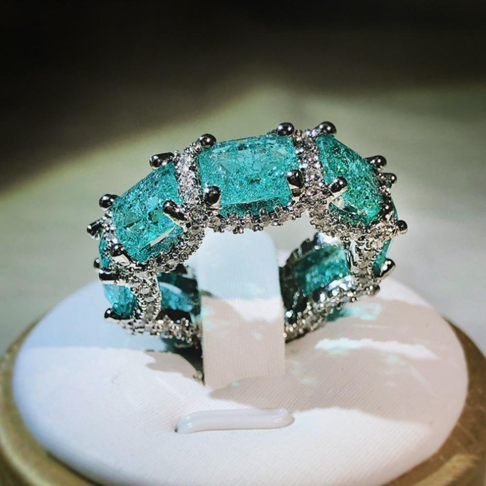 Simulated Gemstone Ring, High-end Jewelry Set with Aquamarine Gemstone Topaz Ring Fashion Wedding Jewelry Gift
