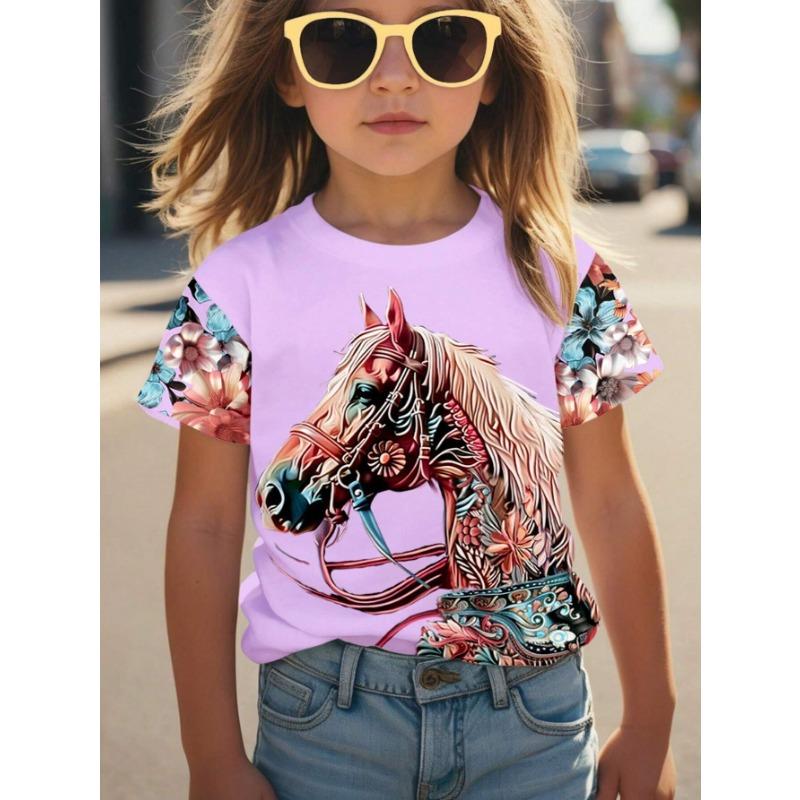 Tops Spring Autumn Printed Clothes Short Sleeve Round Neck Girls' Bottom Top T-Shirt