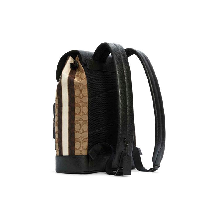 New COACH Fabric Backpack Large Men's Khaki & Brown Multicolor C5295-QBPKC
