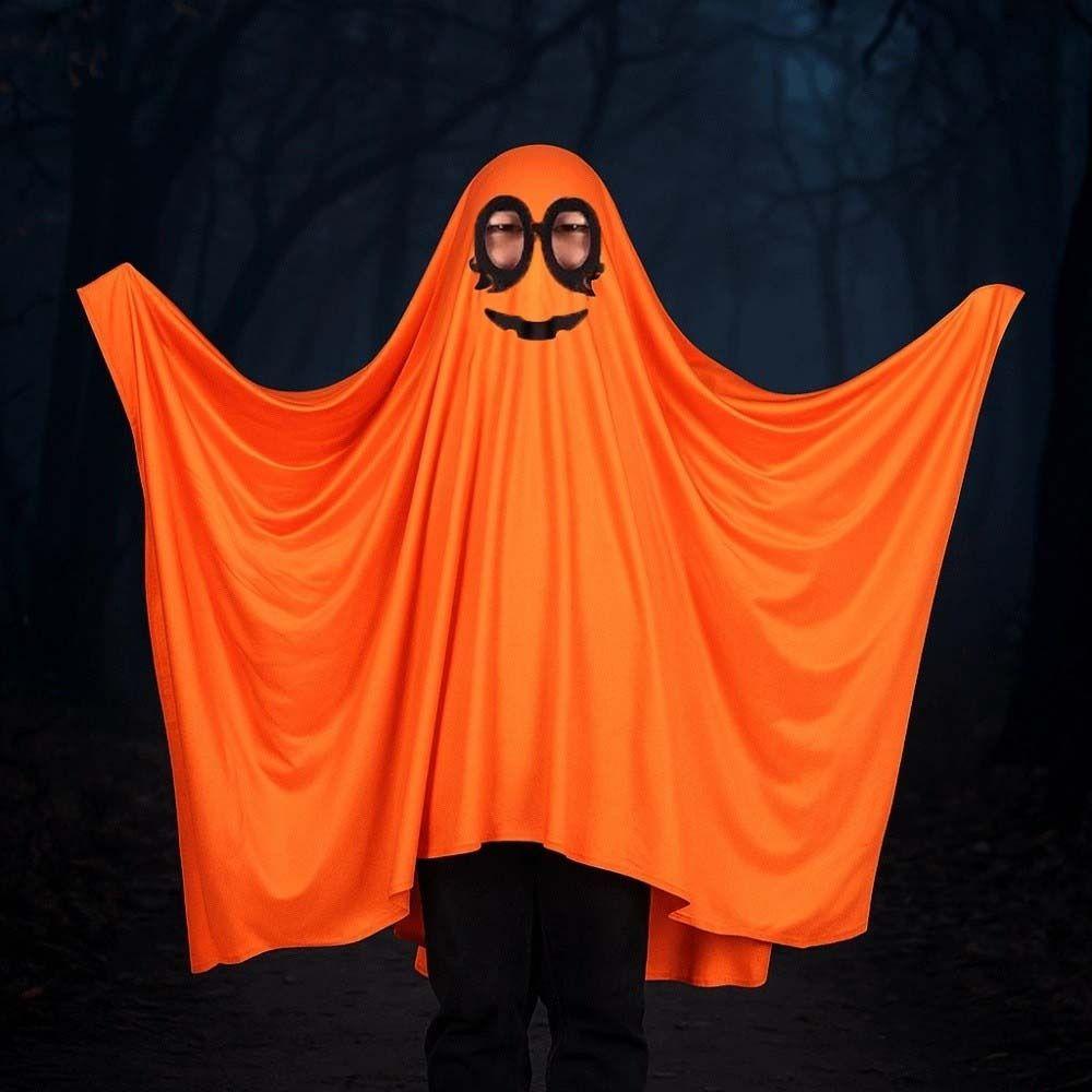 White Halloween Cloak Cape Black Eye Ghost Cosplay Costume Theme Party Pumpkin Cloak Party Wear