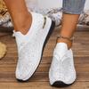 Women Rhinestone Casual Sneakers Breathable Wedge Women Lightweight Shoes Slip On New Comfortable Spring Mesh Shoes Size 36-43