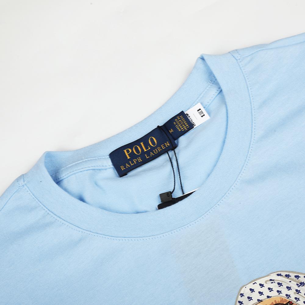 Ralph Lauren Summer Men's and Women's 100% Cotton Polo Bear T-Shirt with Fashion Striped Bear Print & Signature