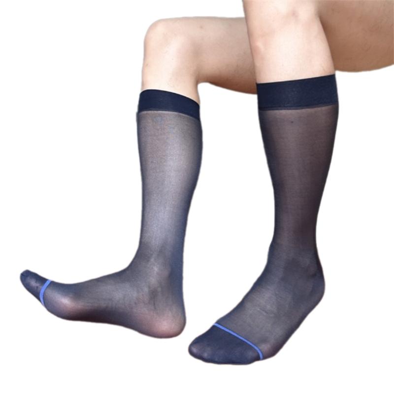 Men's Over The Calf Dress Socks Breathable Fabric Thin See Through Nylon Stockings for Formal Event and Business Meeting