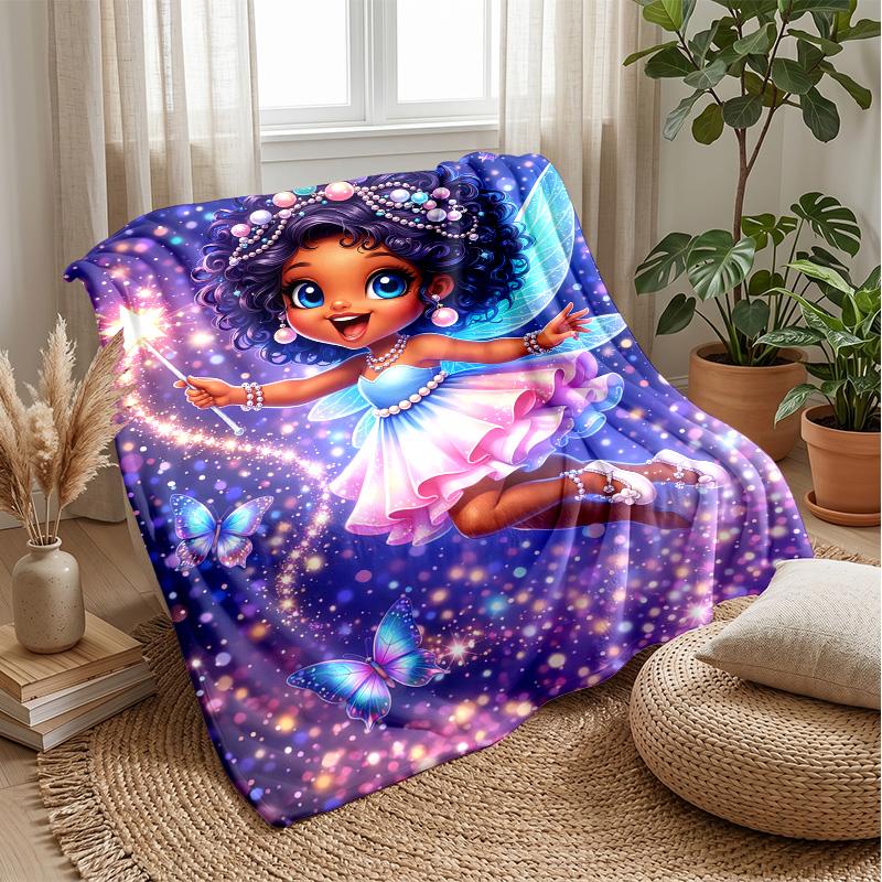 Fairy with Butterfly and Heart Theme Blanket Lightweight Warm Flannel Blanket Decorative Throw Blanket for Home Decoration