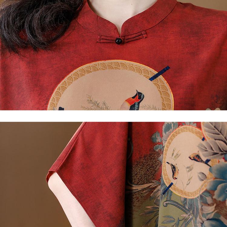 Loses Seidenoberteil in Übergröße für Damen, Sommerbluse und Hemd mit grünem Aufdruck im Vintage-Stil