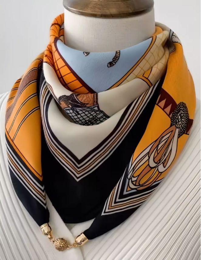 Magnetic - Printed Silk Scarf/ Neck Warmer, Fashionable And Versatile Silk Scarf