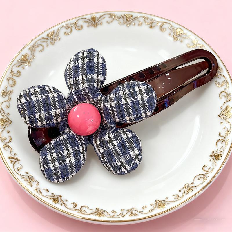 Korean Style Plaid Floral Duckbill Hair Clip – Large Size High-End Half-Up Hair Accessory