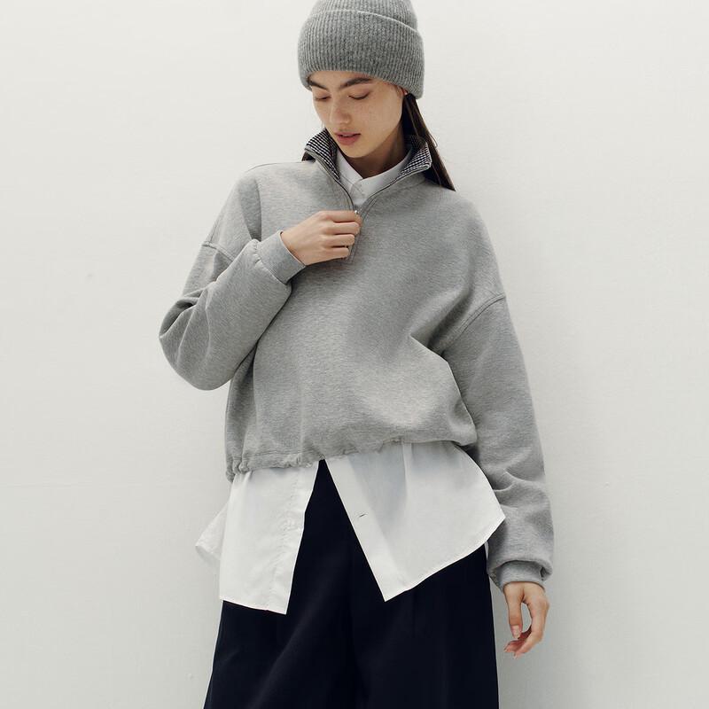 Semir Damen Oversize Kariertes Stehkragen Kordelzug Sweatshirt