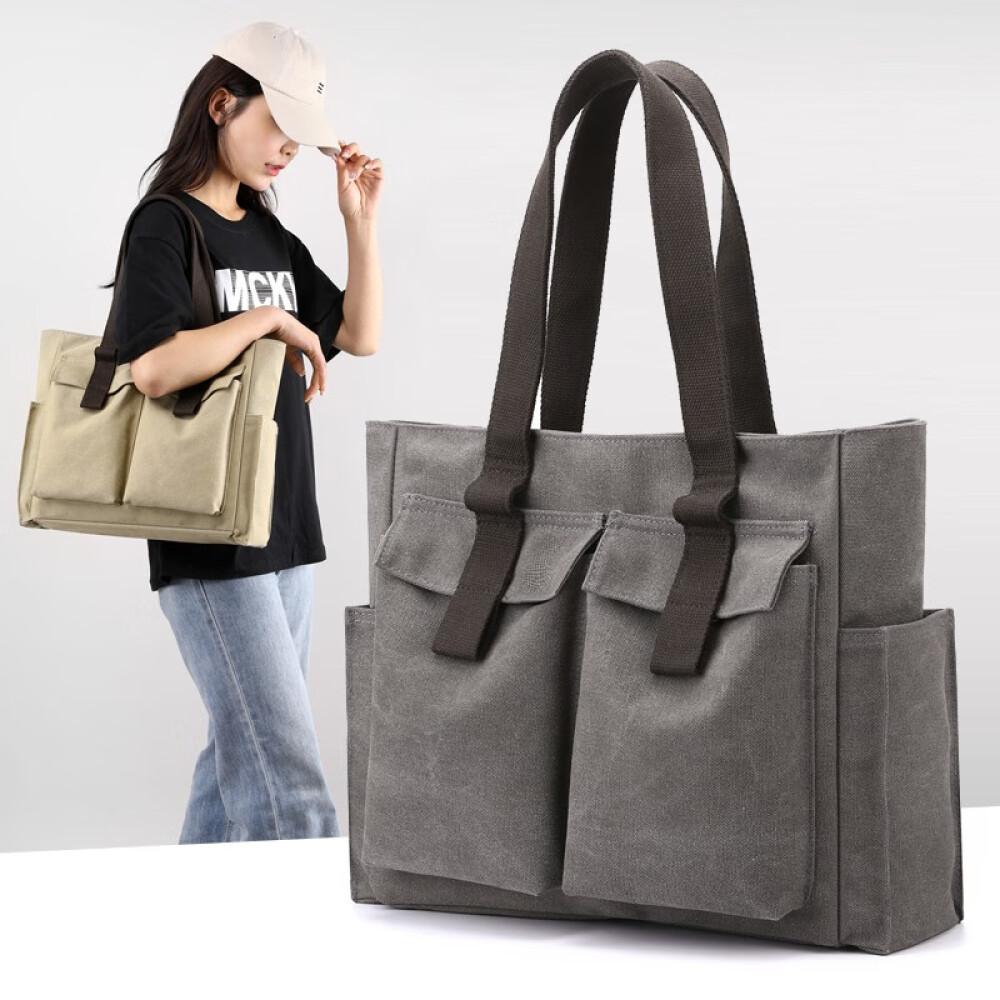 Women Carry Briefcase Professional Commute Simple Single Shoulder Large Canvas Bag Length 39cm Wide 11cm High 32cm