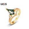 WES   CopperKite Cut Natural Moss Agate Gold Ring Sets For Woman Wedding Bridal Set Valentine Gift Jewelry