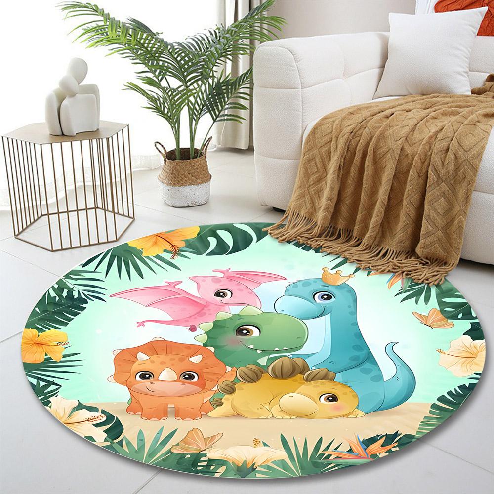 Cute Cartoon Dinosaur Family Rug Print round rug, living room, bedroom, playroom carpet, non slip floor mat, gift