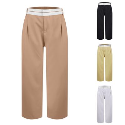 Women's Pocket Color Matching Drape Casual Wide Leg Suit Pants Commuting Pants