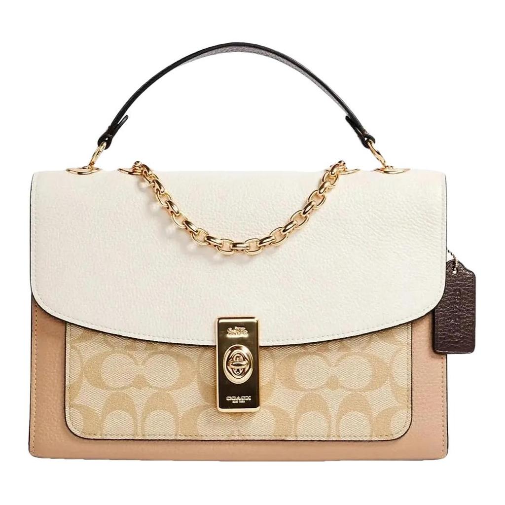Coach Lane 26 Monogram Color Block Canvas und Leder Klappe Kette Schultertasche Damen Schultertasche C2174-IMOT4