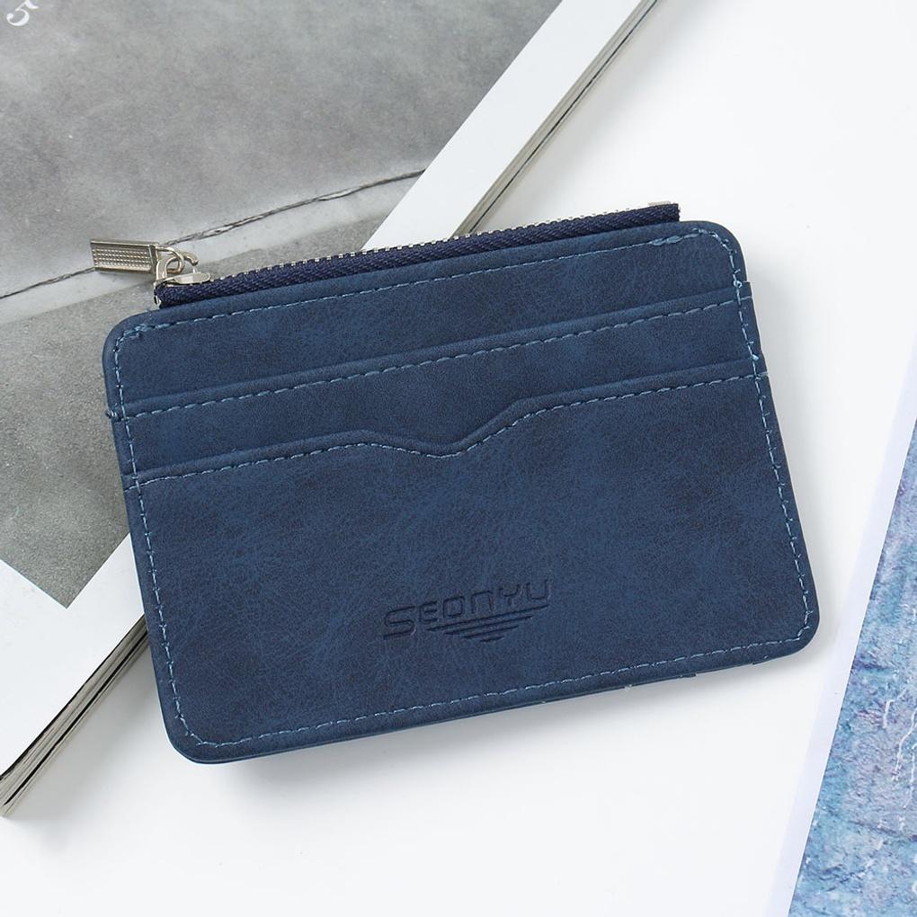 Modern Faux Leather Card Wallet (Blue) Slim Transportation Card Wallet