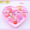 24Pcs Cute Adjustable Mixed Kids' Girls' Pink Animal Flower Fruit Polymer Resin Cartoon Rings Children' Jewelry with Heart-shape Gift Box