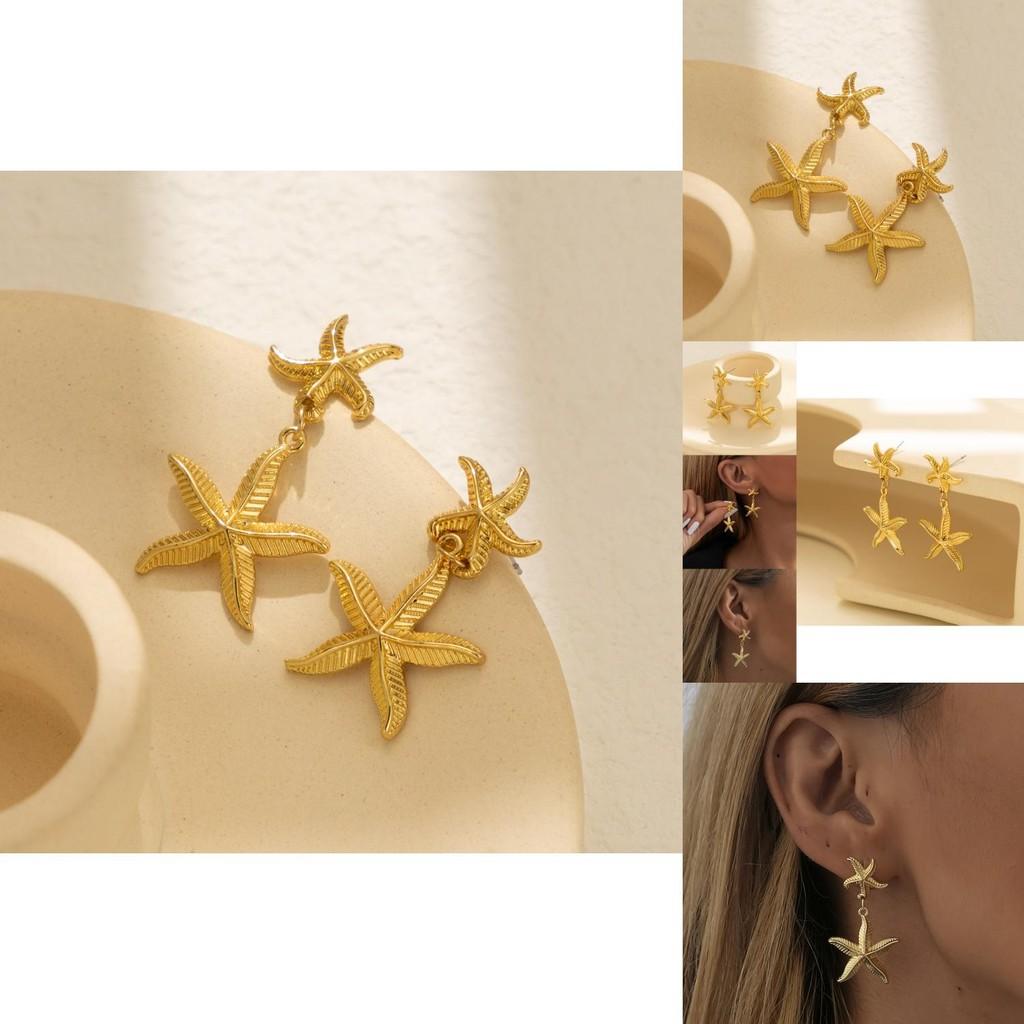 Elegant Starfish Gold Earrings Fashionable Alloy Star Shape Womens Accessories For Autumn