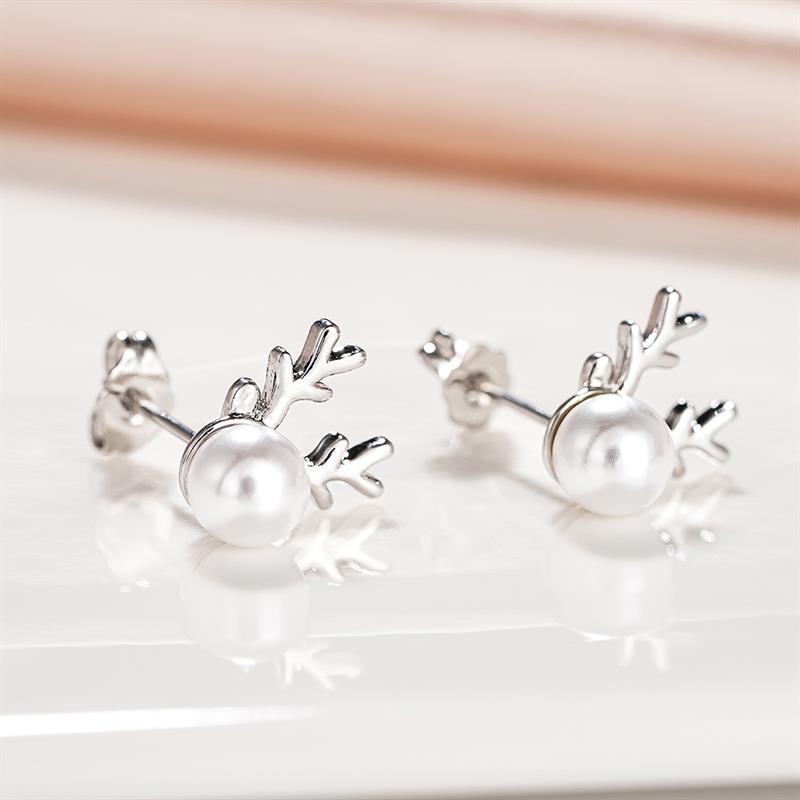Huitan Minialist Imitation Pearl Stud Earrings for Women Antler Shaped Cute Jewelry for Christmas Trendy Festival AccessoriesGood Product