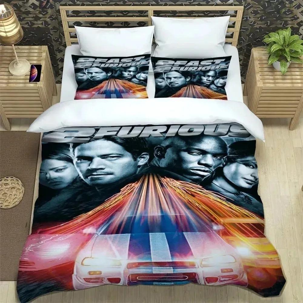 Fast & Furious Bedding Set Fashion Movie Printed Comforter Quilt Bed Cover Duvet Cover Pillow Case 3 Pieces Sets Kids Adult Size