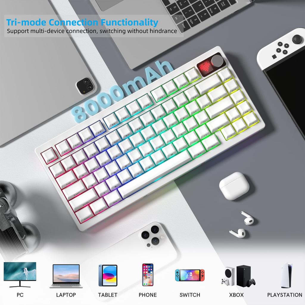 Womier Wireless Gaming Connection 8000mAh Mechanical Gasket PBT Volume Control Million Color RGB LED Compatible Keyboard, 3-Way (BT5.0/2.4G/Wired),