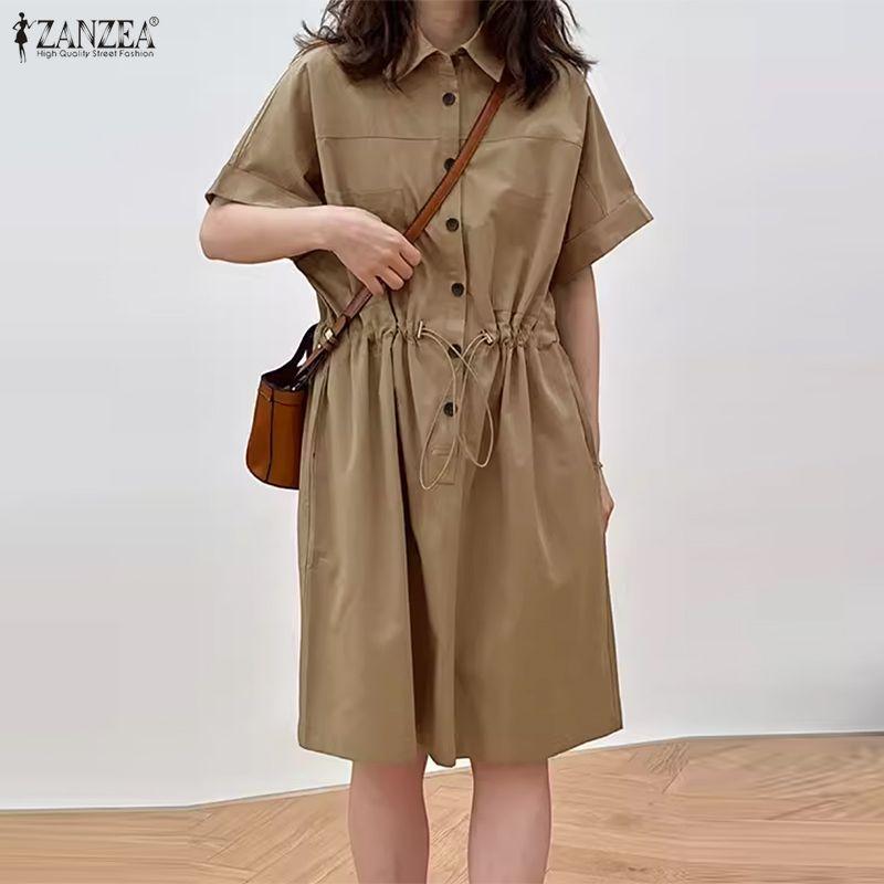 ZANZEA Women Classic Collar Loose Casual Half Sleeve Short Jumpsuits