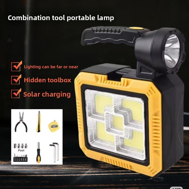 Solar-Powered Handheld Flashlight Super Bright Emergency Work Light with Built-in Tool Kit And Searchlight Long-Lasting